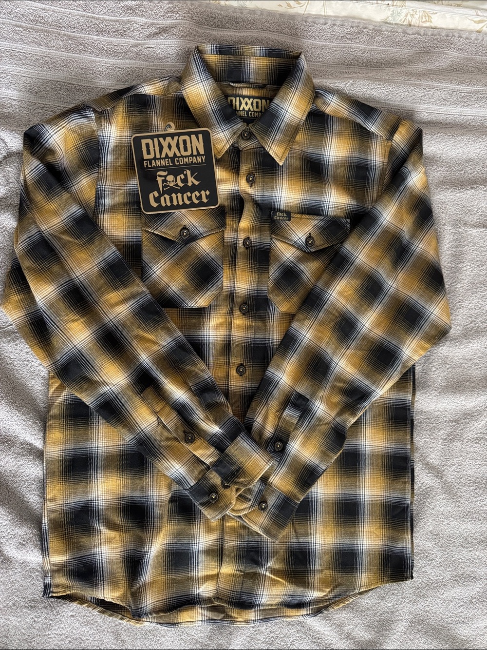 DIXXON Men’s Yellow & Black Flannel Shirt- “F*** Cancer”